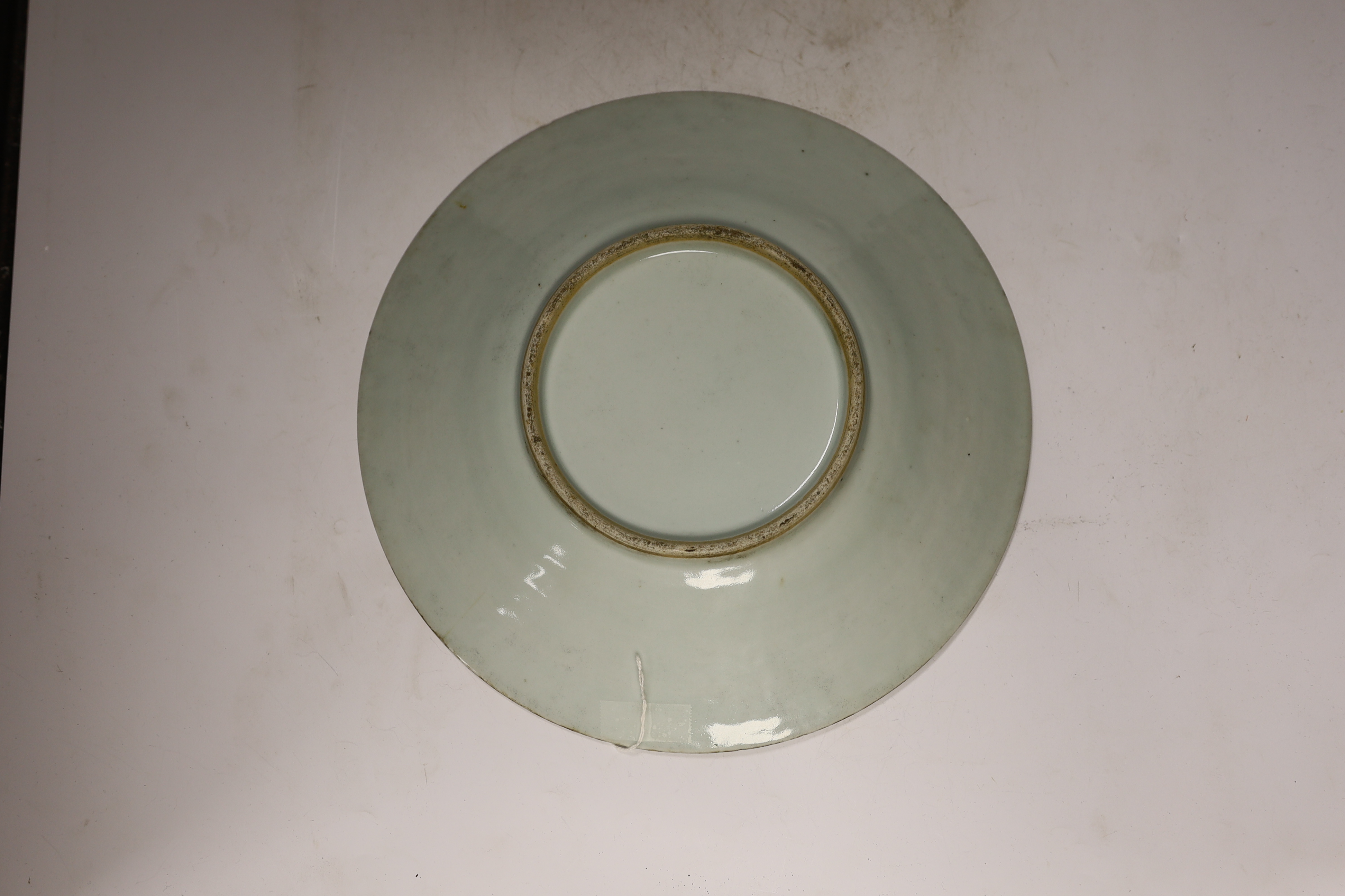 A Chinese famille verte ‘ladies’ dish, 19th century, chipped, 34cm diameter
